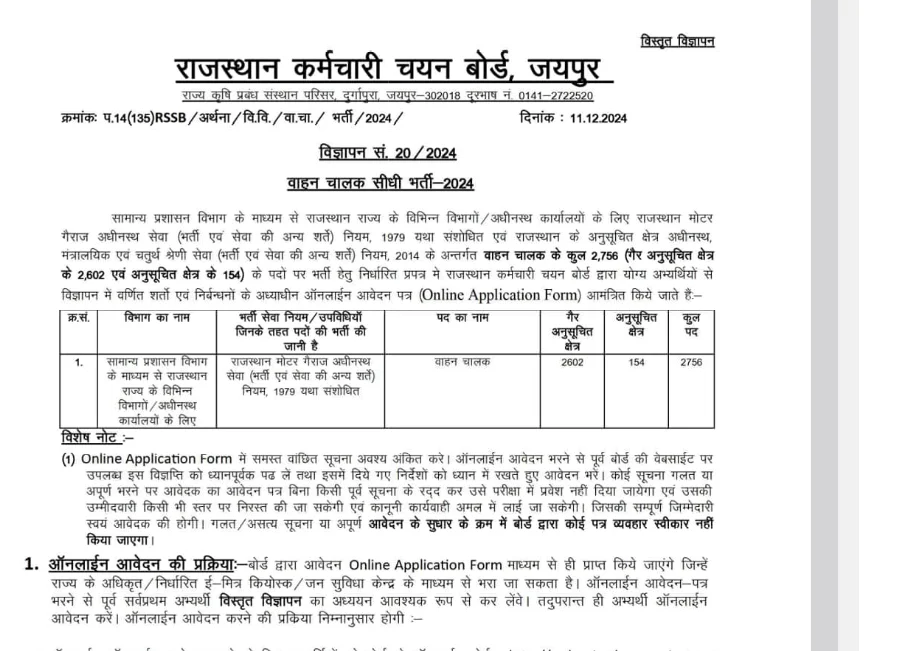 Rajasthan Vahan chalak bharti 2025